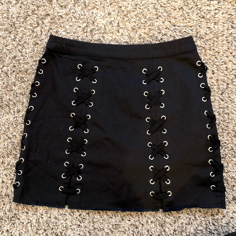 Black Lace Up Mini Skirt